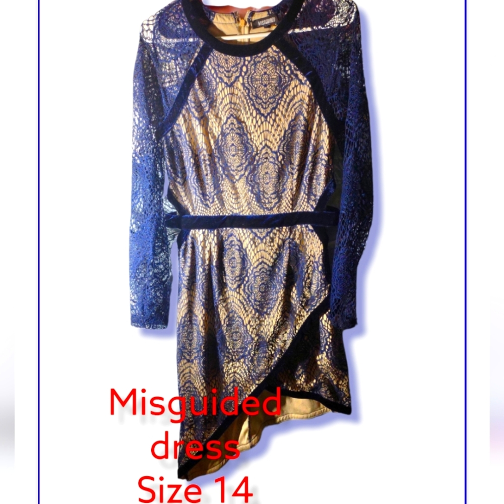 Misguided Blue and cream dress size 14